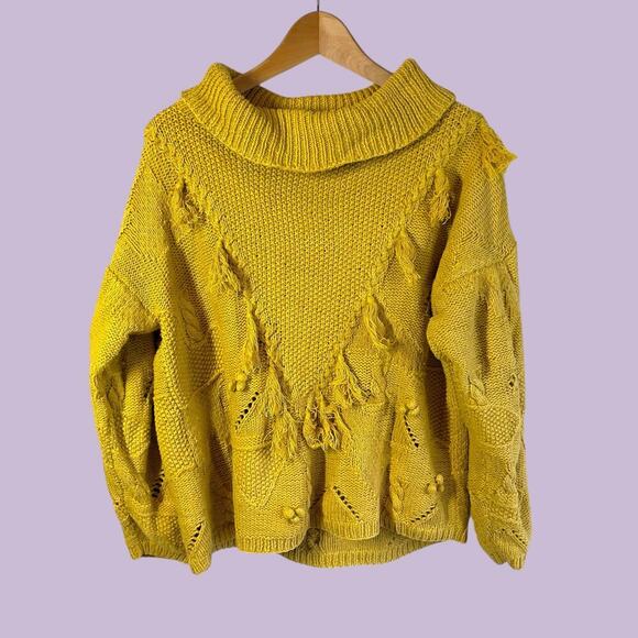 Jennifer Reed hand knitted yellow vintage sweater with tassels large - Picture 5 of 13